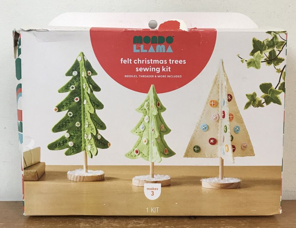Mondo Llama Felt Wood Stands Christmas Trees Sewing Kit Craft